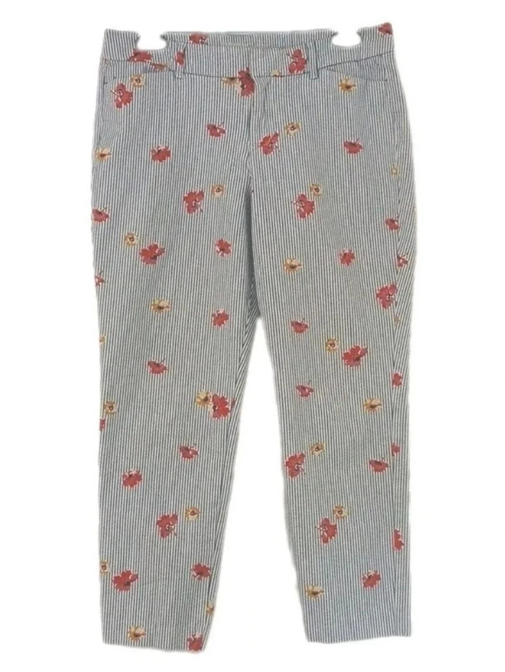 Old Navy Size 10 Pixie Pants White with Blue Pinstripes Floral